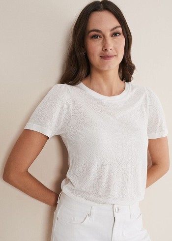 Phase Eight Kinsley Pointelle T Shirts White USA | 4286590-TL